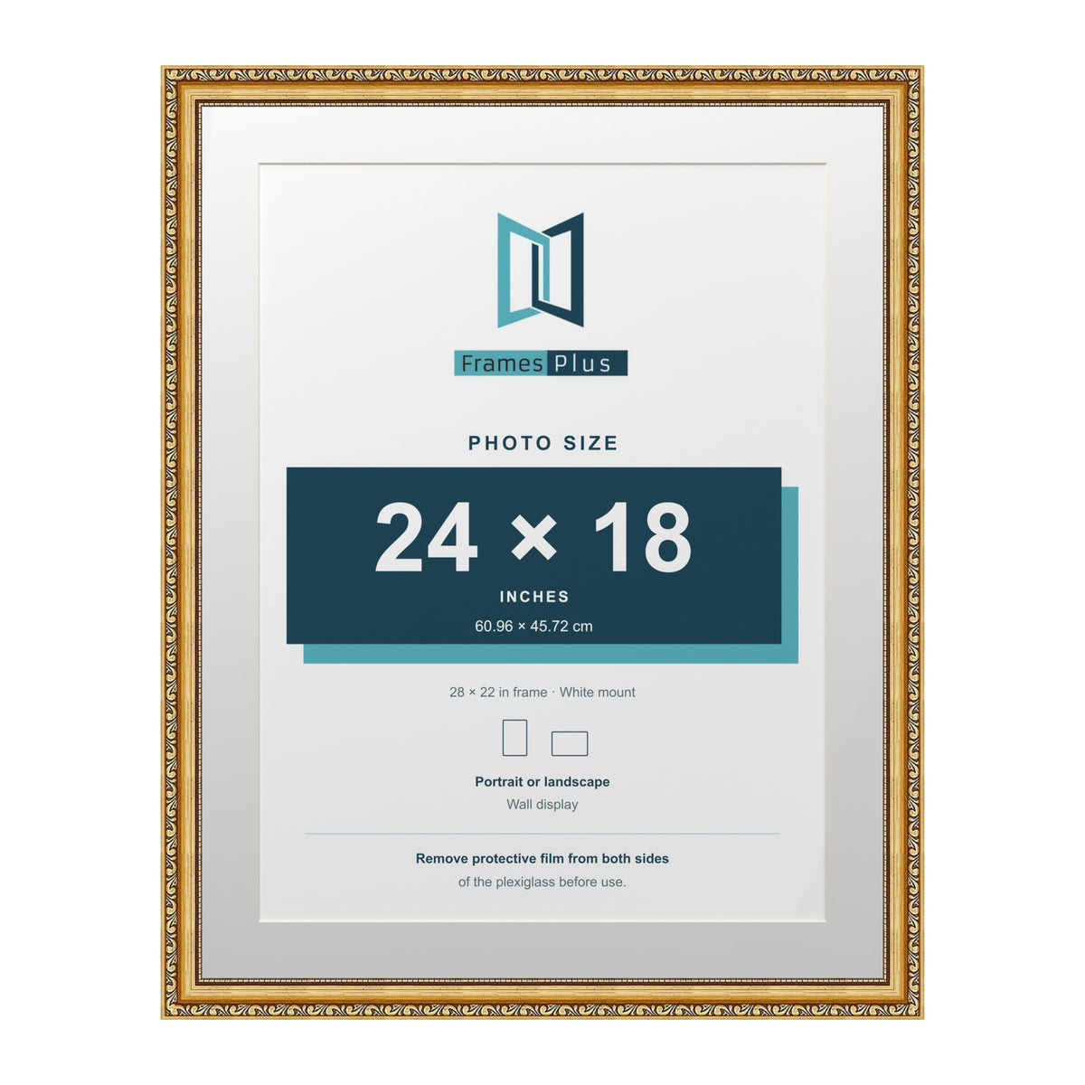 Louis Range Gold Picture, Photo & Poster Frame with White Mount - 28x22" Frame for 24x18" Photo, Gold