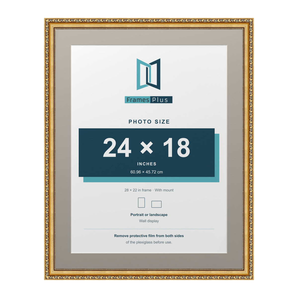 Louis Range Gold Picture, Photo & Poster Frame with Dawn Grey Mount - 28x22" Frame for 24x18" Photo, Gold
