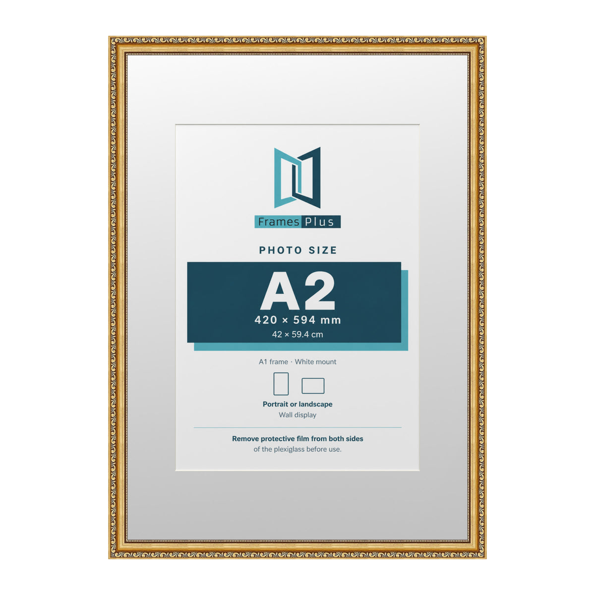 Louis Range Gold Picture, Photo & Poster Frame with White Mount - A1 Frame for A2 Photo, Gold