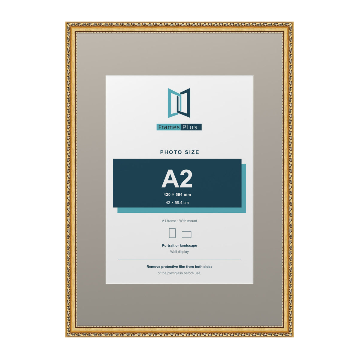 Louis Range Gold Picture, Photo & Poster Frame with Dawn Grey Mount - A1 Frame for A2 Photo, Gold