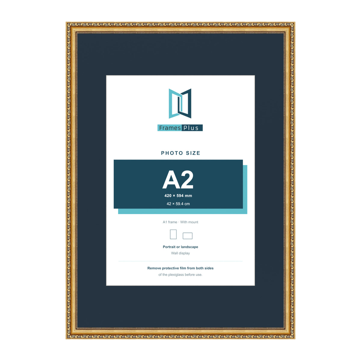 Louis Range Gold Picture, Photo & Poster Frame with Pacific Blue Mount - A1 Frame for A2 Photo, Gold
