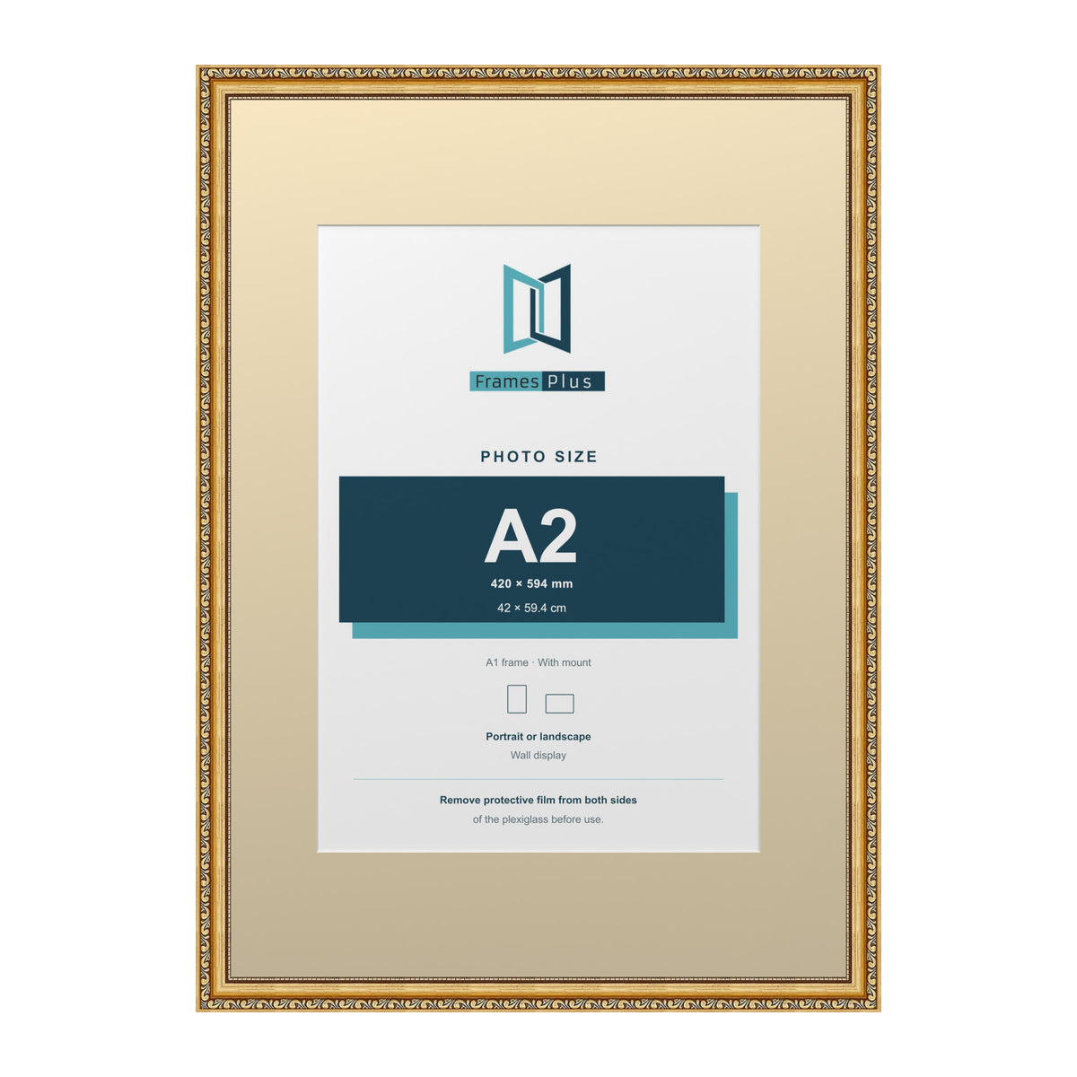 Louis Range Gold Picture, Photo & Poster Frame with Ivory Mount - A1 Frame for A2 Photo, Gold