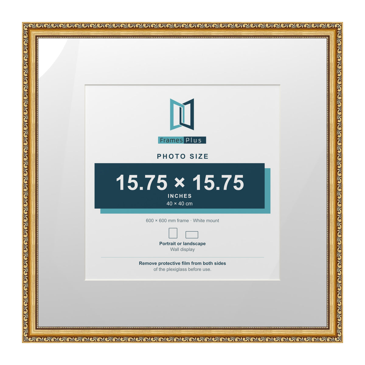Louis Range Gold Picture, Photo & Poster Frame with White Mount - 60x60cm Frame for 40x40cm Photo, Gold