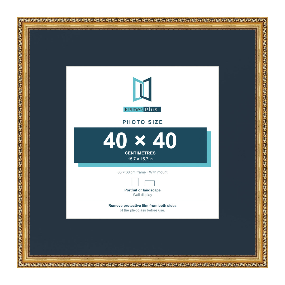 Louis Range Gold Picture, Photo & Poster Frame with Pacific Blue Mount - 60x60cm Frame for 40x40cm Photo, Gold