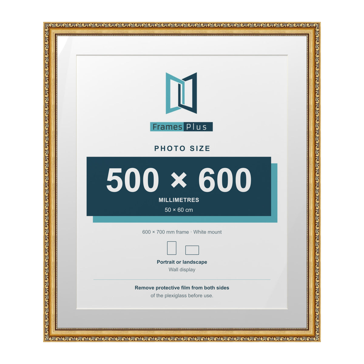 Louis Range Gold Picture, Photo & Poster Frame with White Mount - 70x60cm Frame for 60x50cm Photo, Gold