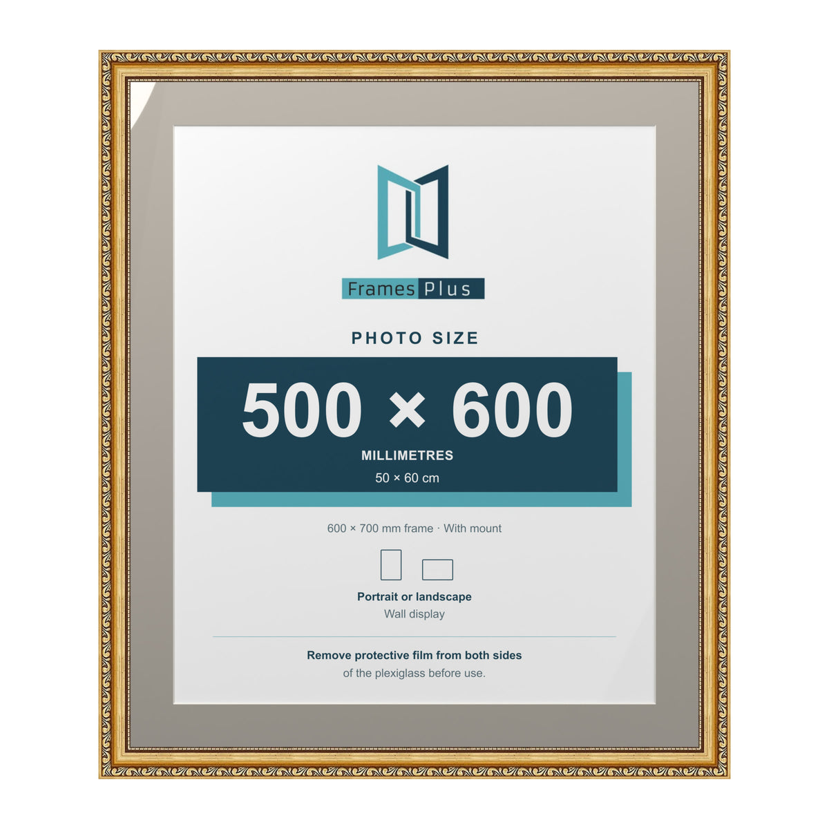 Louis Range Gold Picture, Photo & Poster Frame with Dawn Grey Mount - 70x60cm Frame for 60x50cm Photo, Gold