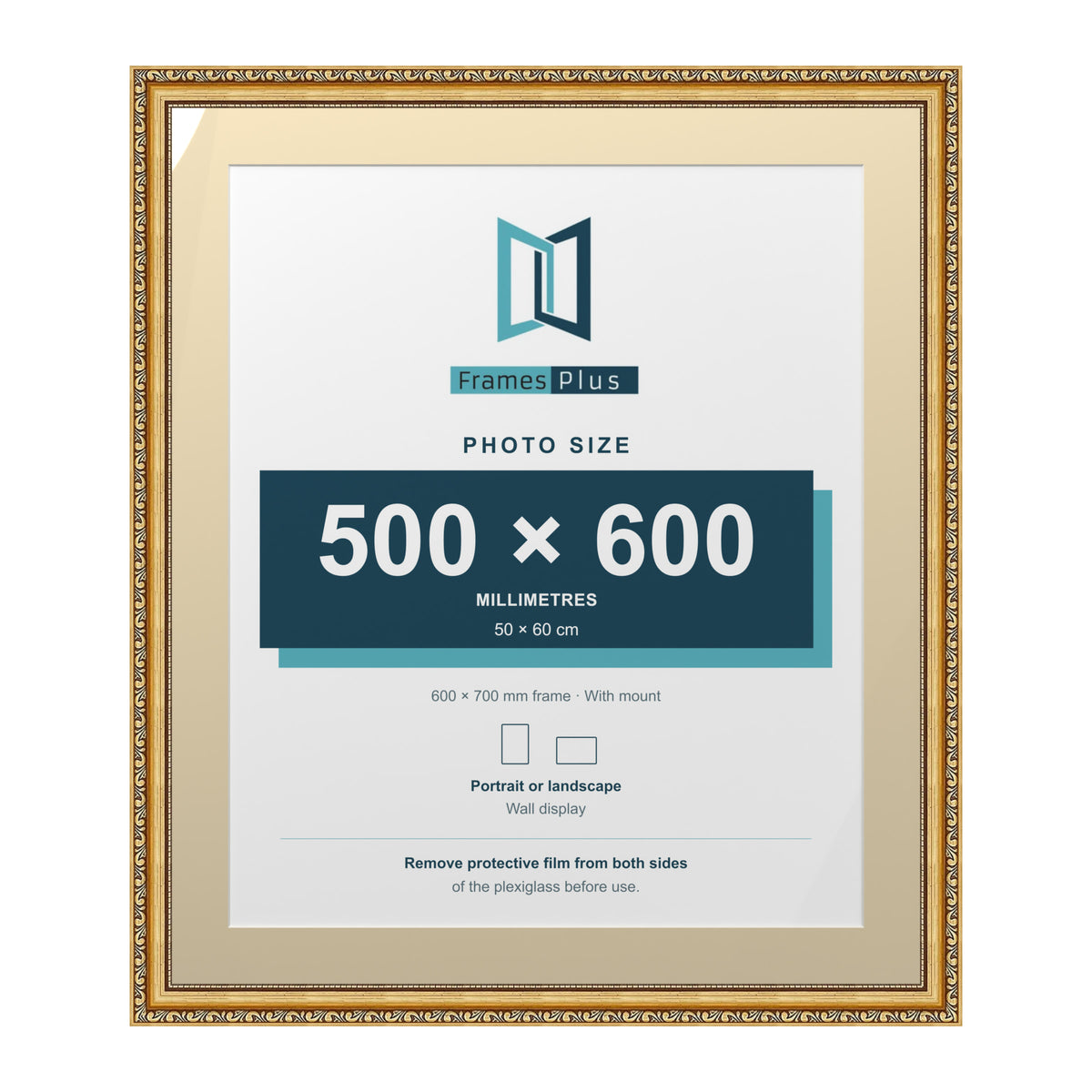 Louis Range Gold Picture, Photo & Poster Frame with Ivory Mount - 70x60cm Frame for 60x50cm Photo, Gold