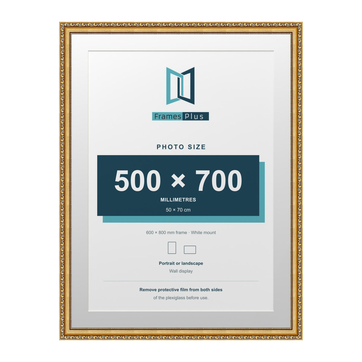 Louis Range Gold Picture, Photo & Poster Frame with White Mount - 80x60cm Frame for 70x50cm Photo, Gold