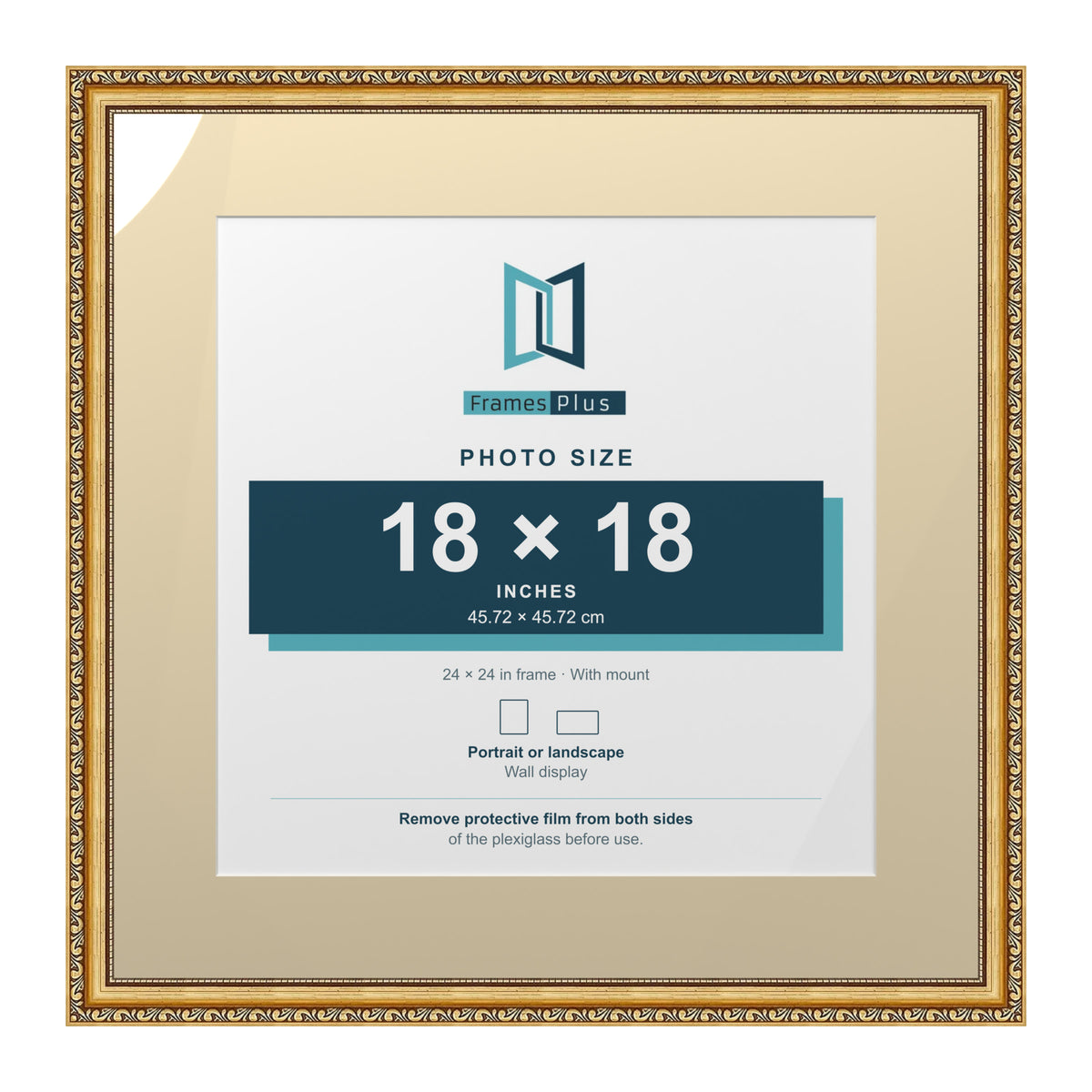 Louis Range Gold Picture, Photo & Poster Frame with Ivory Mount - 24x24" Frame for 18x18" Photo, Gold