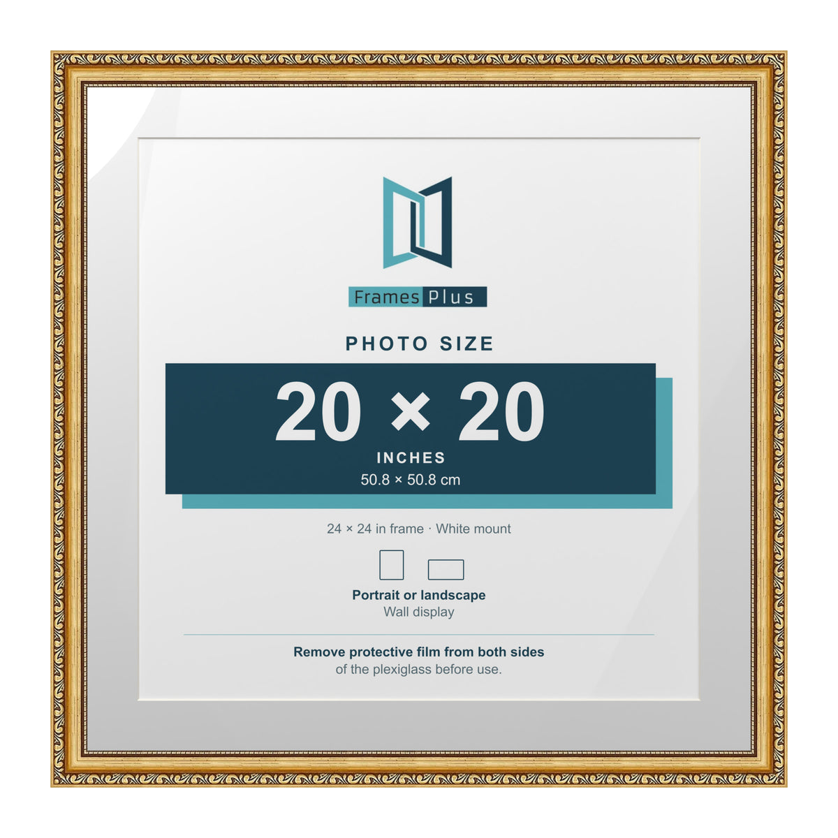 Louis Range Gold Picture, Photo & Poster Frame with White Mount - 24x24" Frame for 20x20" Photo, Gold