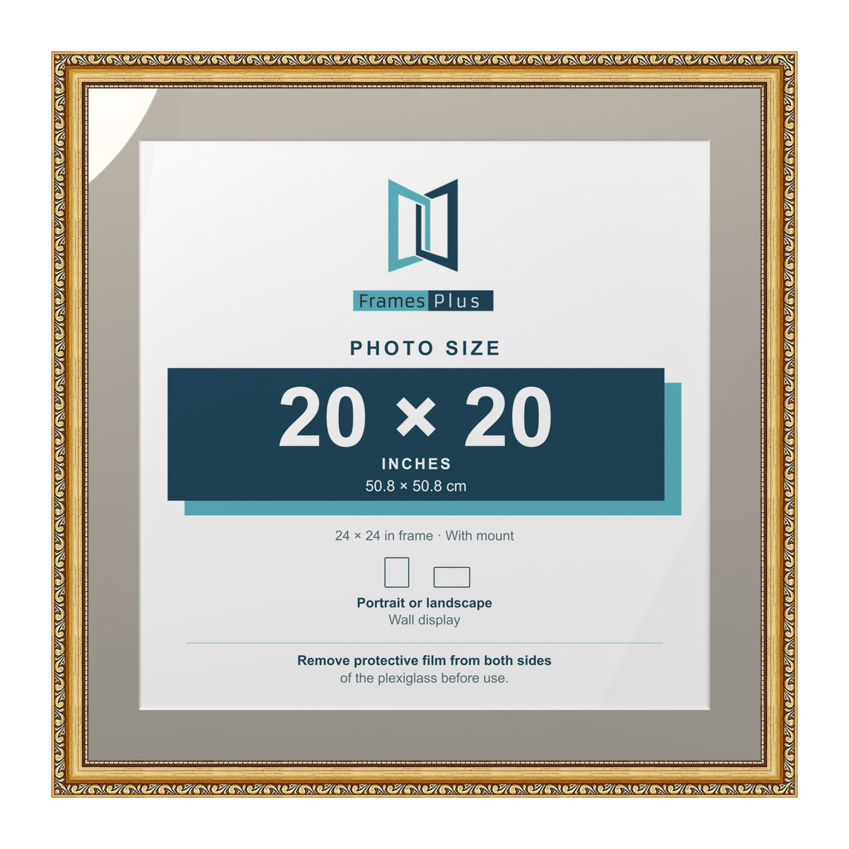 Louis Range Gold Picture, Photo & Poster Frame with Dawn Grey Mount - 24x24" Frame for 20x20" Photo, Gold