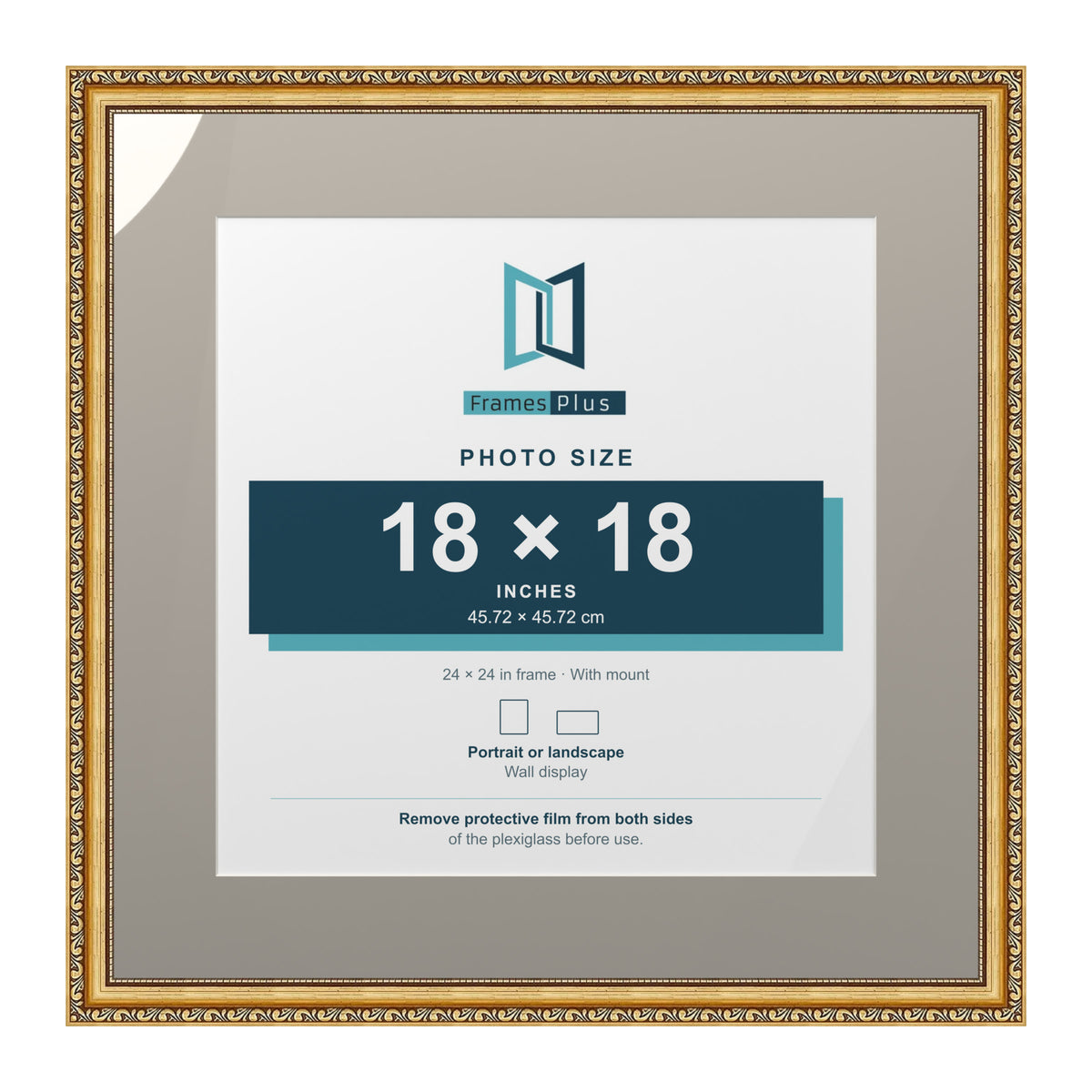 Louis Range Gold Picture, Photo & Poster Frame with Dawn Grey Mount - 24x24" Frame for 18x18" Photo, Gold