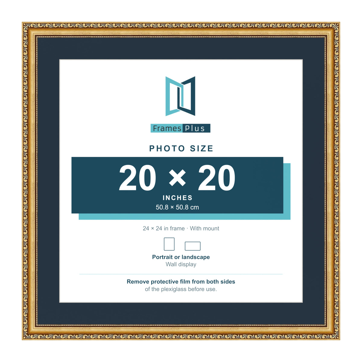 Louis Range Gold Picture, Photo & Poster Frame with Pacific Blue Mount - 24x24" Frame for 20x20" Photo, Gold
