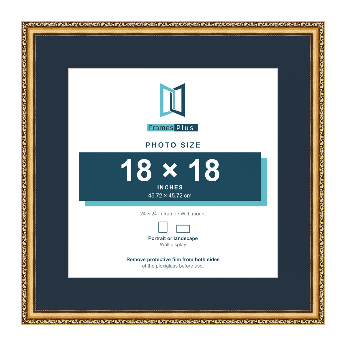 Louis Range Gold Picture, Photo & Poster Frame with Pacific Blue Mount - 24x24" Frame for 18x18" Photo, Gold