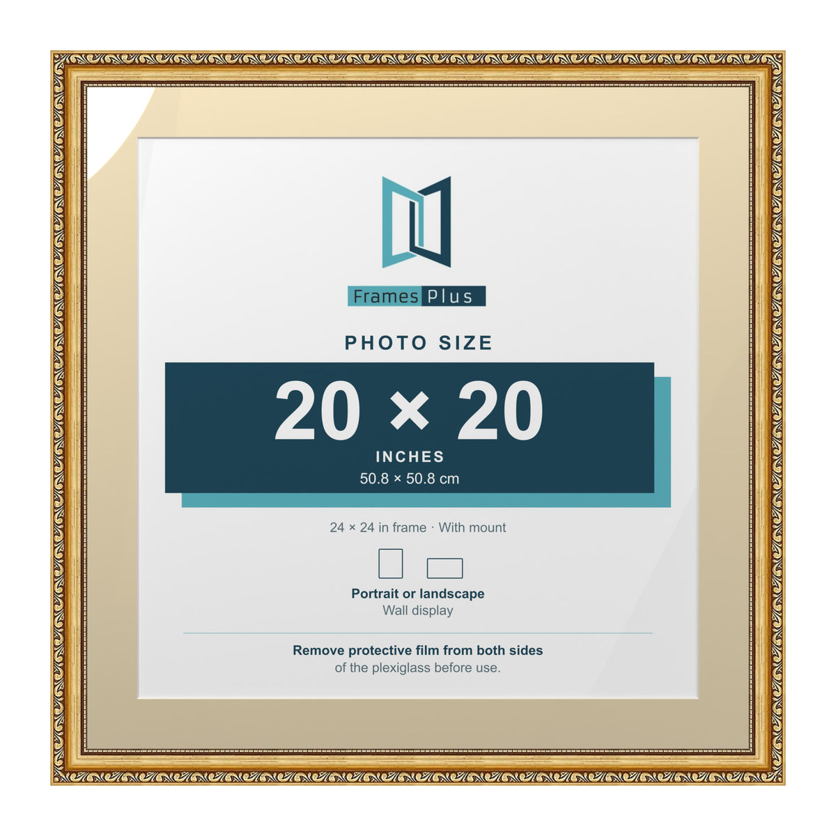 Louis Range Gold Picture, Photo & Poster Frame with Ivory Mount - 24x24" Frame for 20x20" Photo, Gold