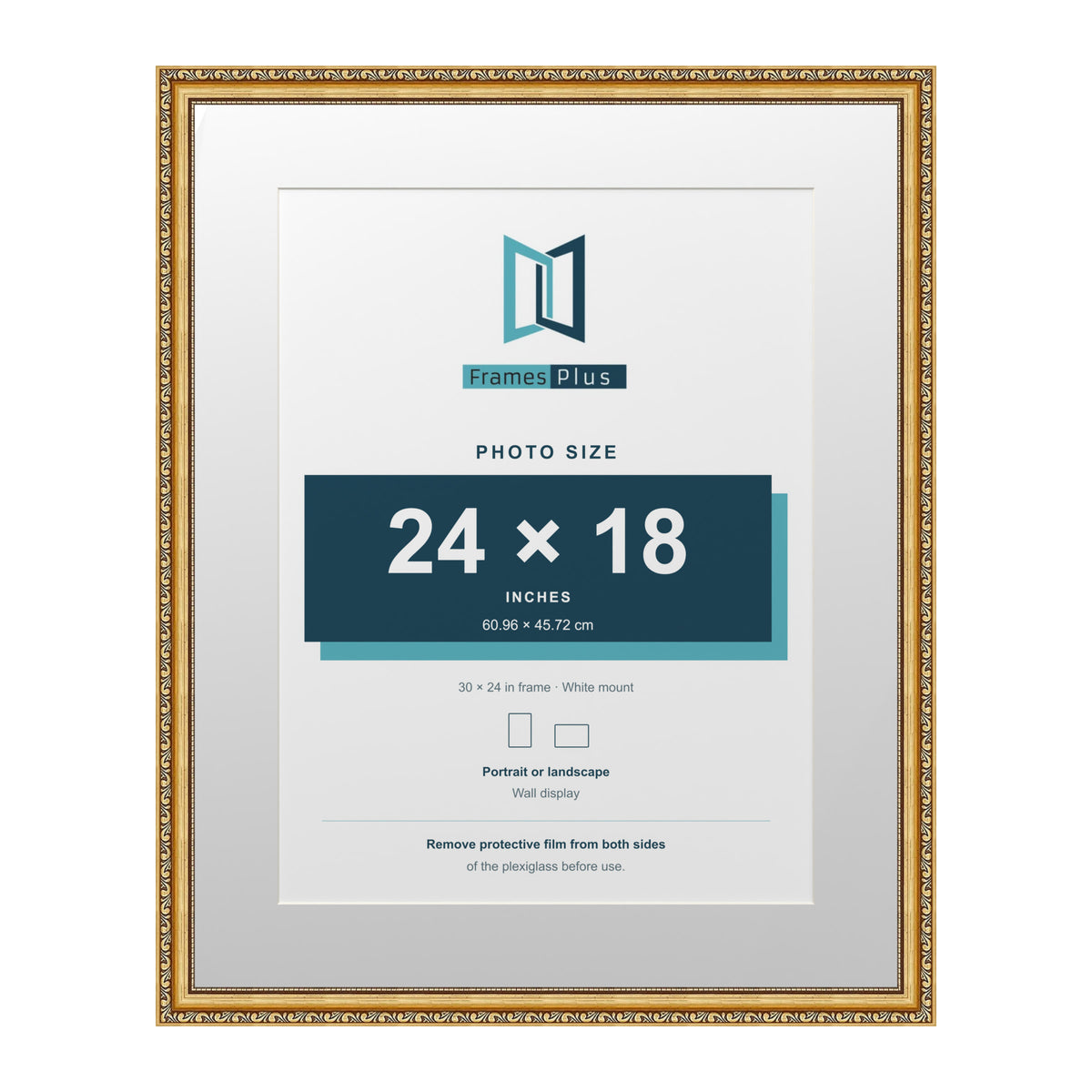 Louis Range Gold Picture, Photo & Poster Frame with White Mount - 30x24" Frame for 24x18" Photo, Gold