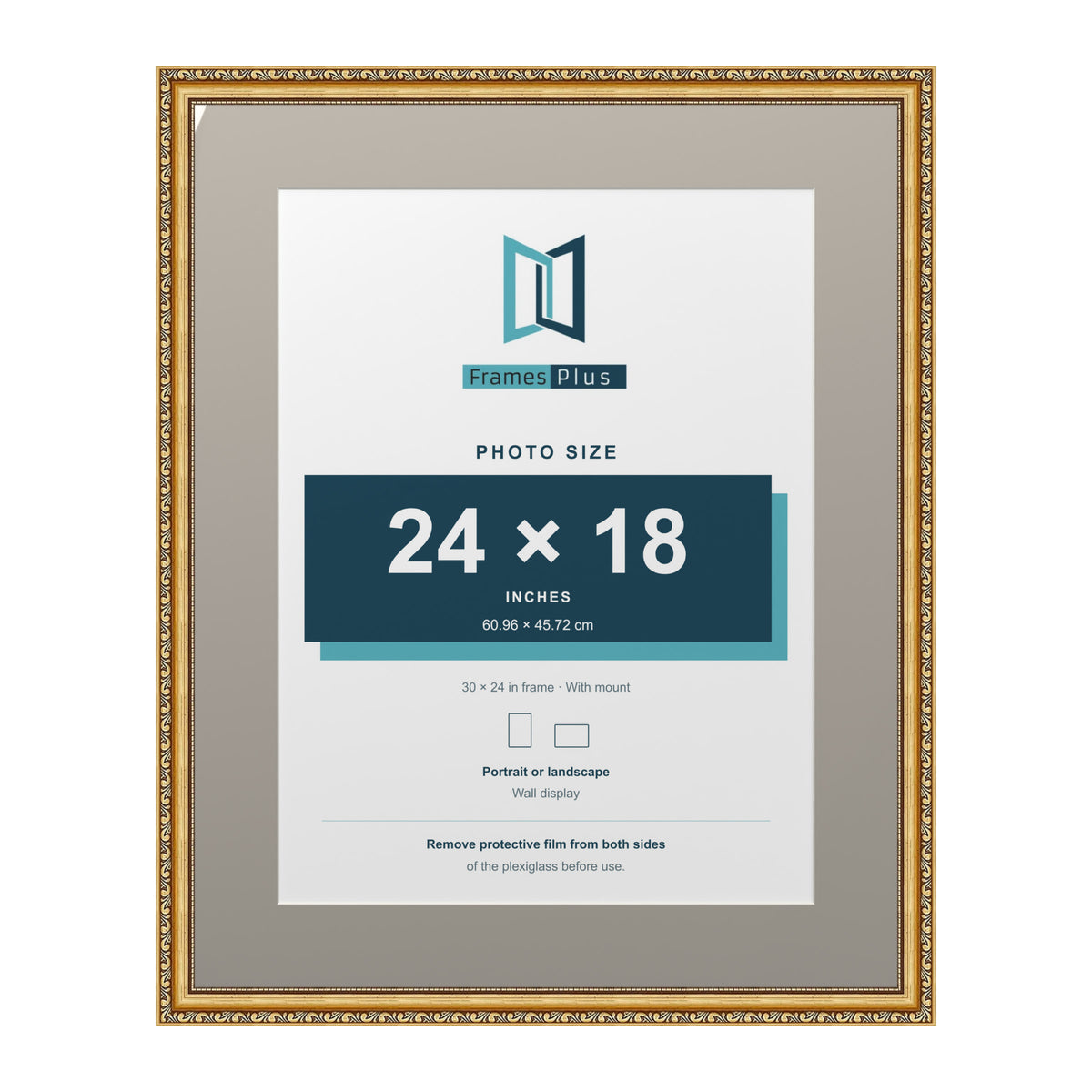 Louis Range Gold Picture, Photo & Poster Frame with Dawn Grey Mount - 30x24" Frame for 24x18" Photo, Gold