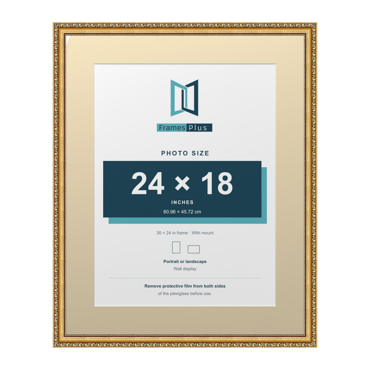 Louis Range Gold Picture, Photo & Poster Frame with Ivory Mount - 30x24" Frame for 24x18" Photo, Gold