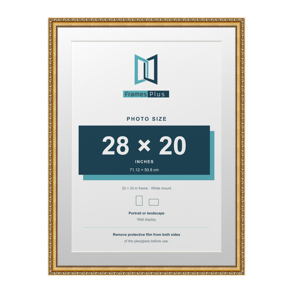 Louis Range Gold Picture, Photo & Poster Frame with White Mount - 32x24" Frame for 28x20" Photo, Gold