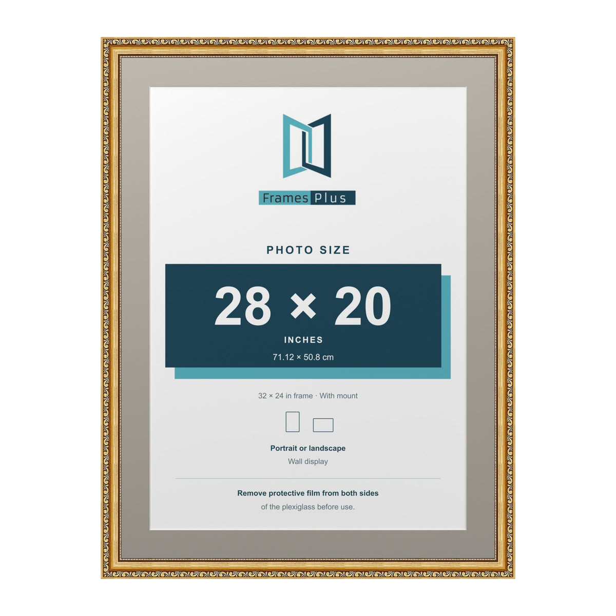 Louis Range Gold Picture, Photo & Poster Frame with Dawn Grey Mount - 32x24" Frame for 28x20" Photo, Gold