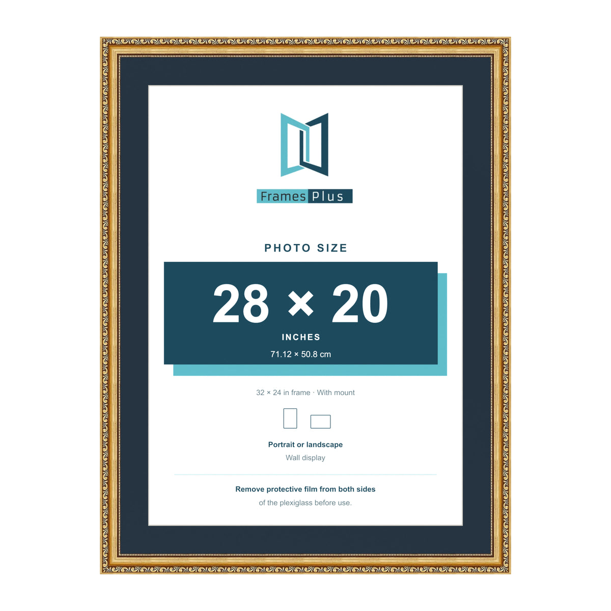 Louis Range Gold Picture, Photo & Poster Frame with Pacific Blue Mount - 32x24" Frame for 28x20" Photo, Gold
