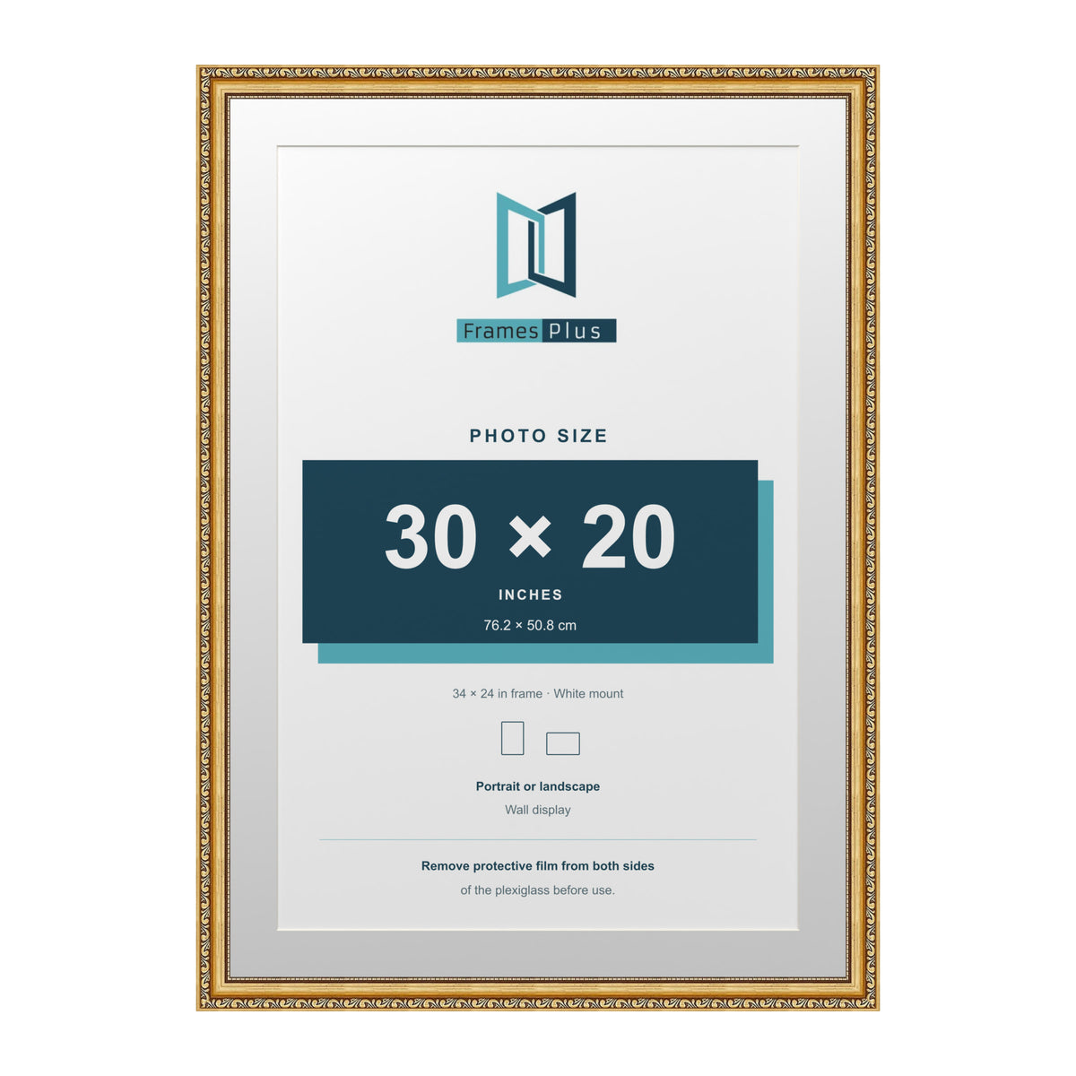 Louis Range Gold Picture, Photo & Poster Frame with White Mount - 34x24" Frame for 30x20" Photo, Gold
