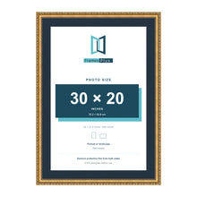 Louis Range Gold Picture, Photo & Poster Frame with Pacific Blue Mount - 34x24" Frame for 30x20" Photo, Gold