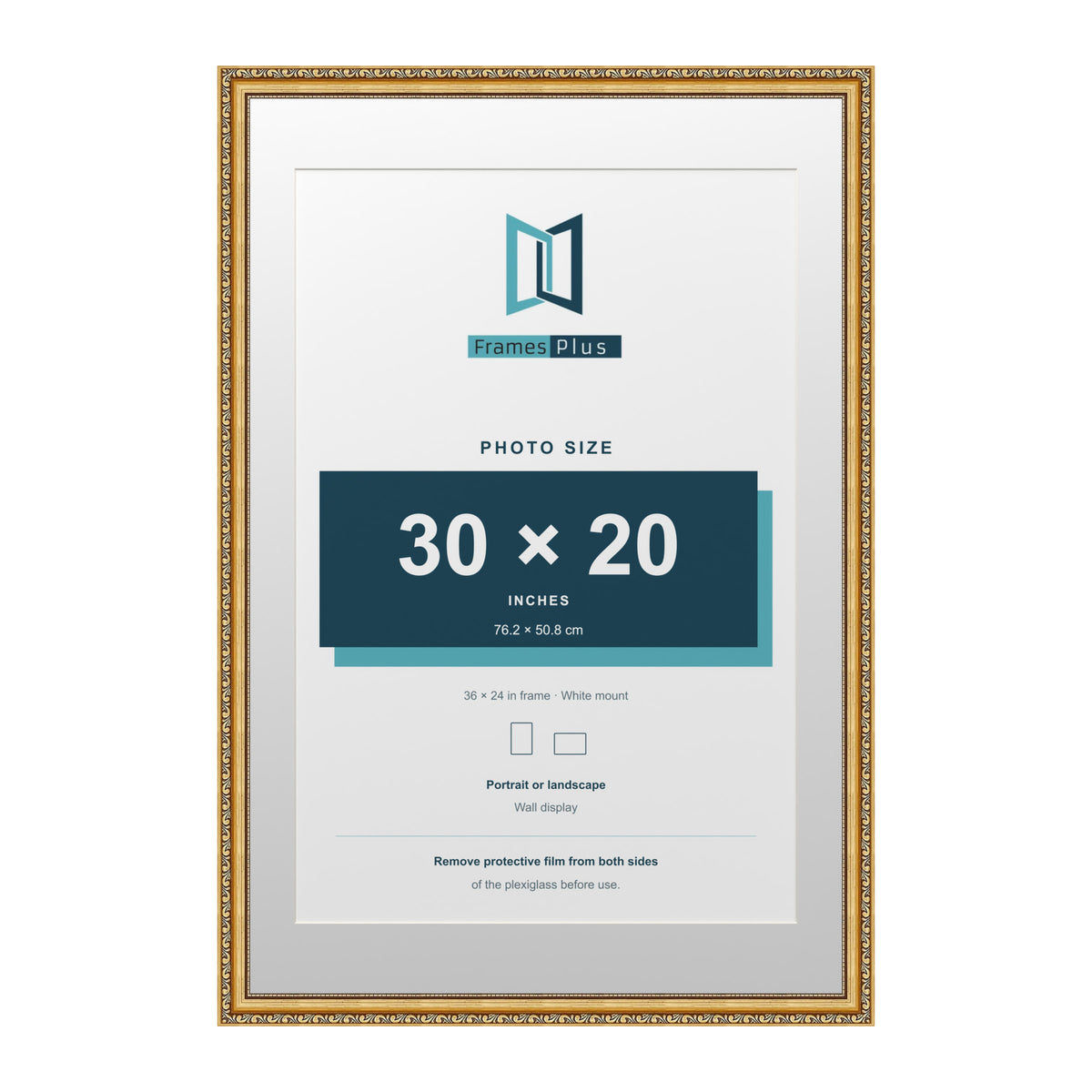 Louis Range Gold Picture, Photo & Poster Frame with White Mount - 36x24" Frame for 30x20" Photo, Gold