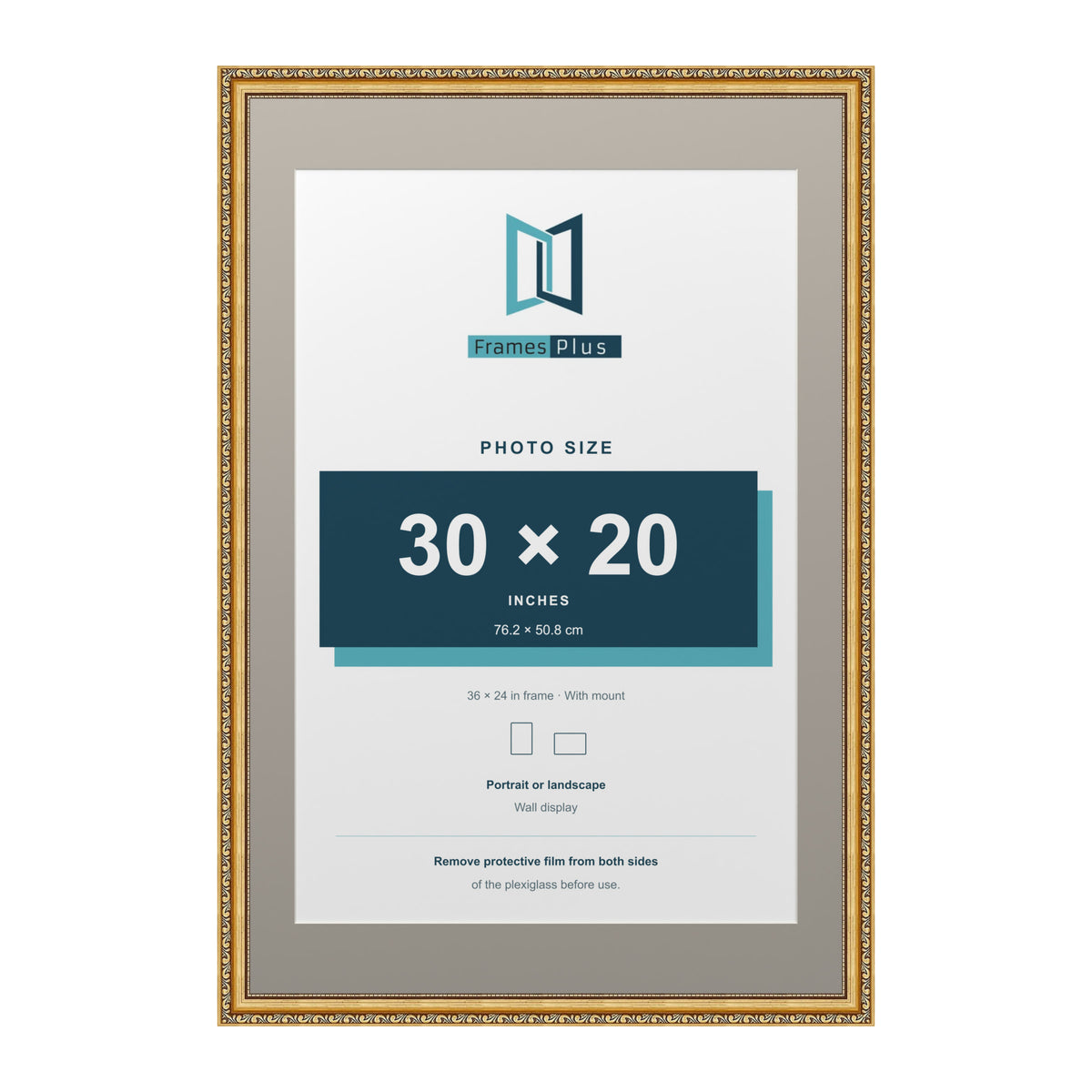 Louis Range Gold Picture, Photo & Poster Frame with Dawn Grey Mount - 36x24" Frame for 30x20" Photo, Gold