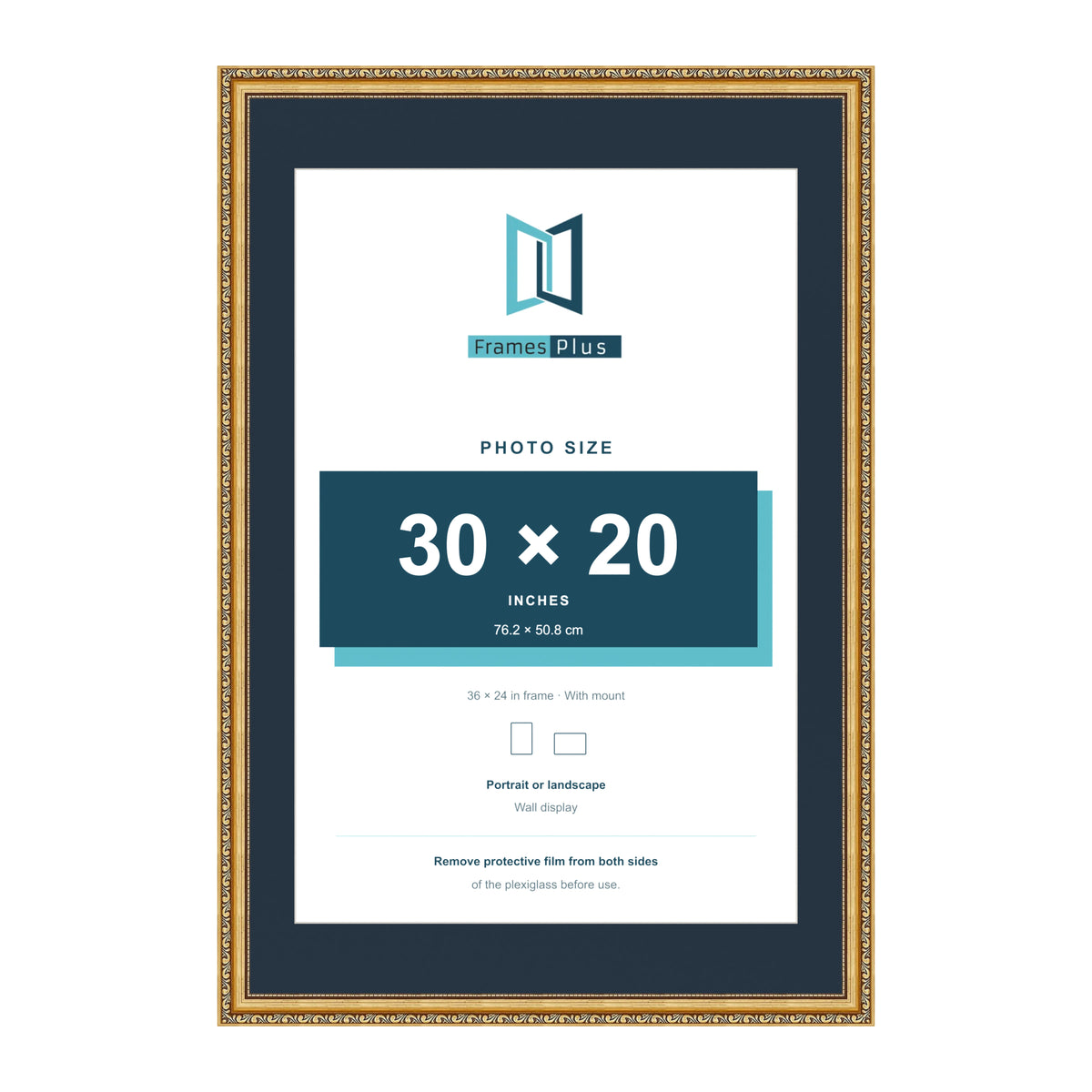 Louis Range Gold Picture, Photo & Poster Frame with Pacific Blue Mount - 36x24" Frame for 30x20" Photo, Gold