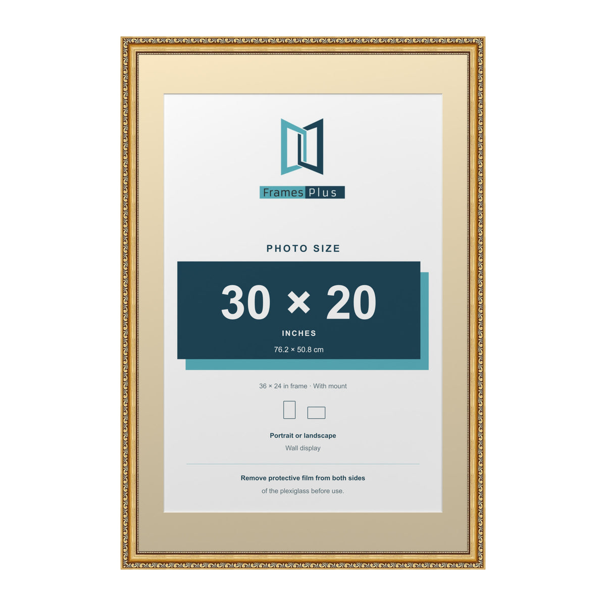 Louis Range Gold Picture, Photo & Poster Frame with Ivory Mount - 36x24" Frame for 30x20" Photo, Gold