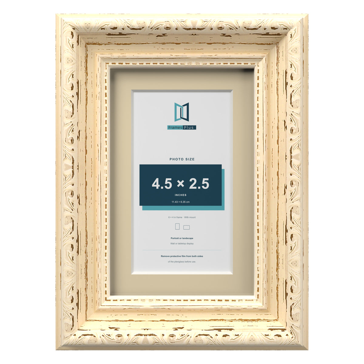 Louis Range Cream Picture, Photo & Poster Frame with Ivory Mount - 6x4" Frame for 4.5x2.5" Photo, Cream
