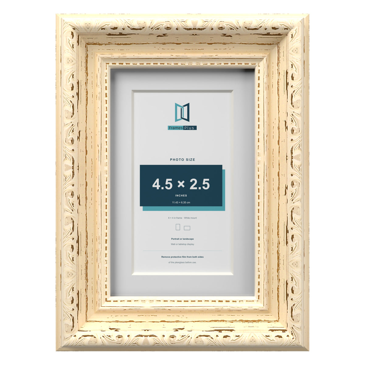 Louis Range Cream Picture, Photo & Poster Frame with White Mount - 6x4" Frame for 4.5x2.5" Photo, Cream