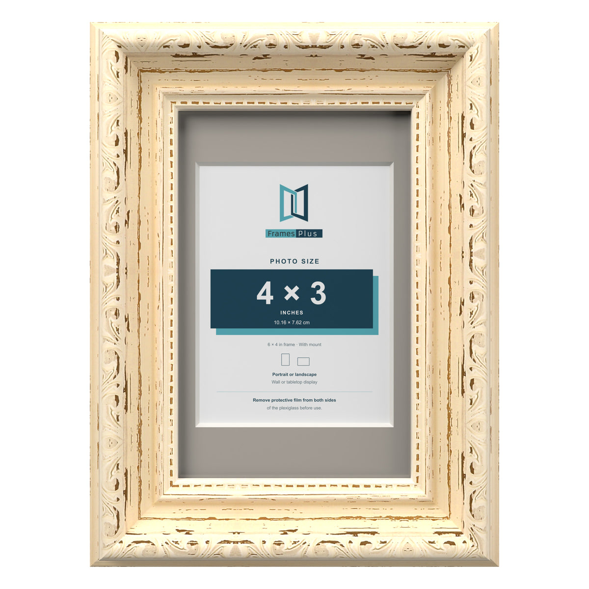 Louis Range Cream Picture, Photo & Poster Frame with Dawn Grey Mount - 6x4" Frame for 4x3" Photo, Cream