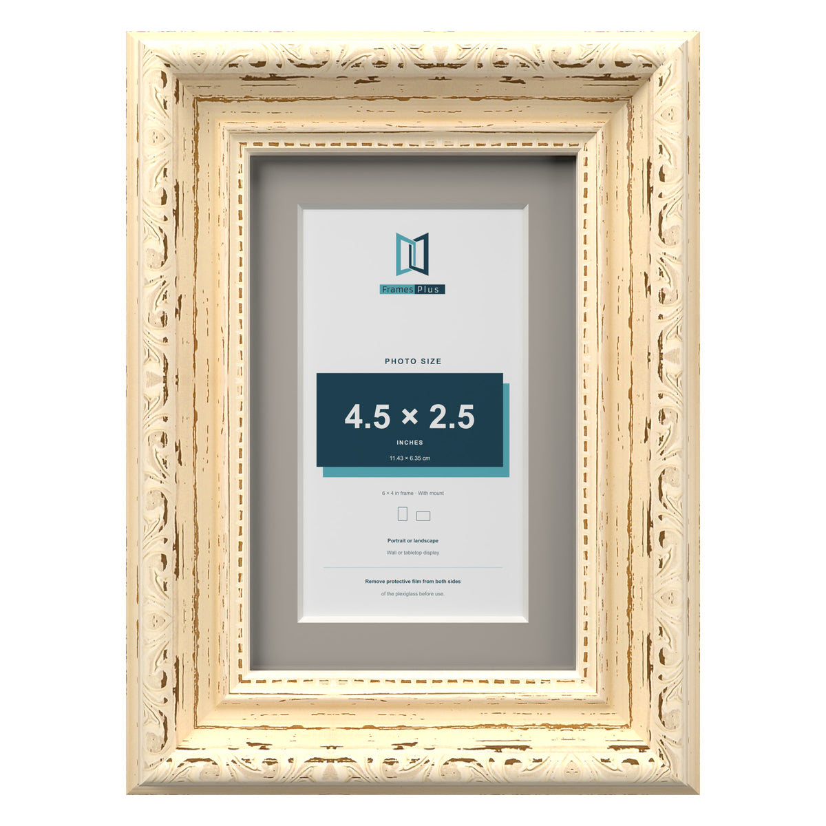 Louis Range Cream Picture, Photo & Poster Frame with Dawn Grey Mount - 6x4" Frame for 4.5x2.5" Photo, Cream