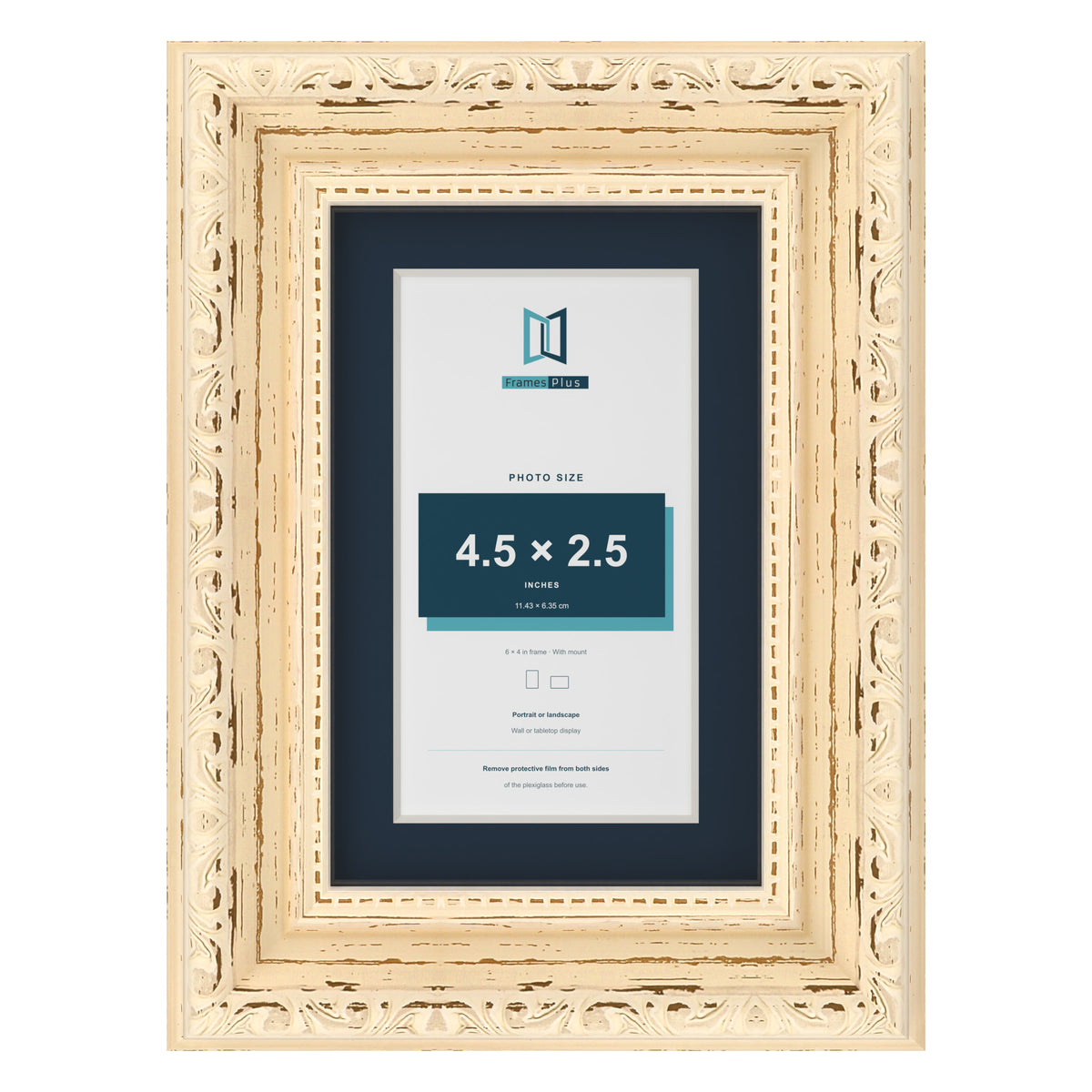 Louis Range Cream Picture, Photo & Poster Frame with Pacific Blue Mount - 6x4" Frame for 4.5x2.5" Photo, Cream