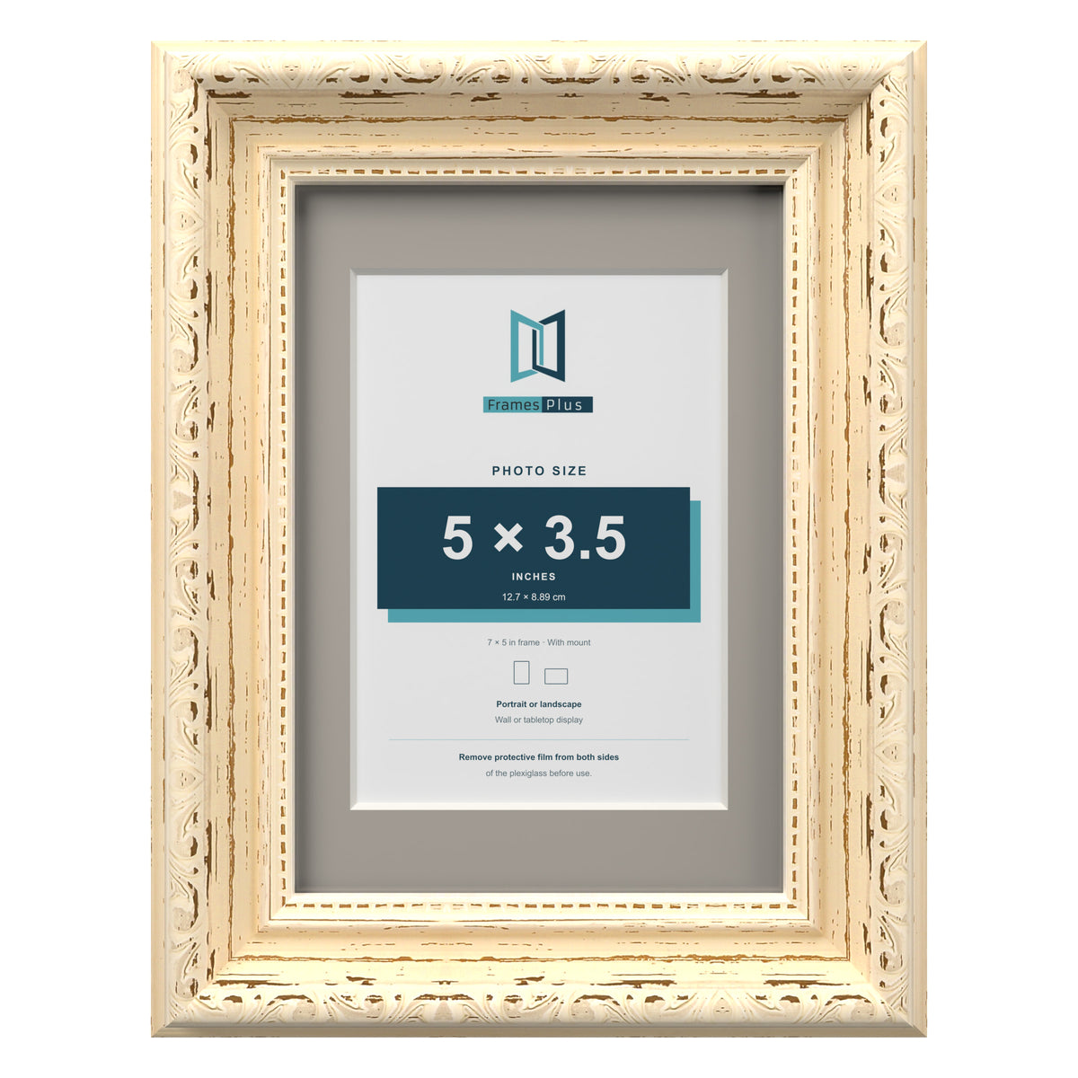 Louis Range Cream Picture, Photo & Poster Frame with Dawn Grey Mount - 7x5" Frame for 5x3.5" Photo, Cream
