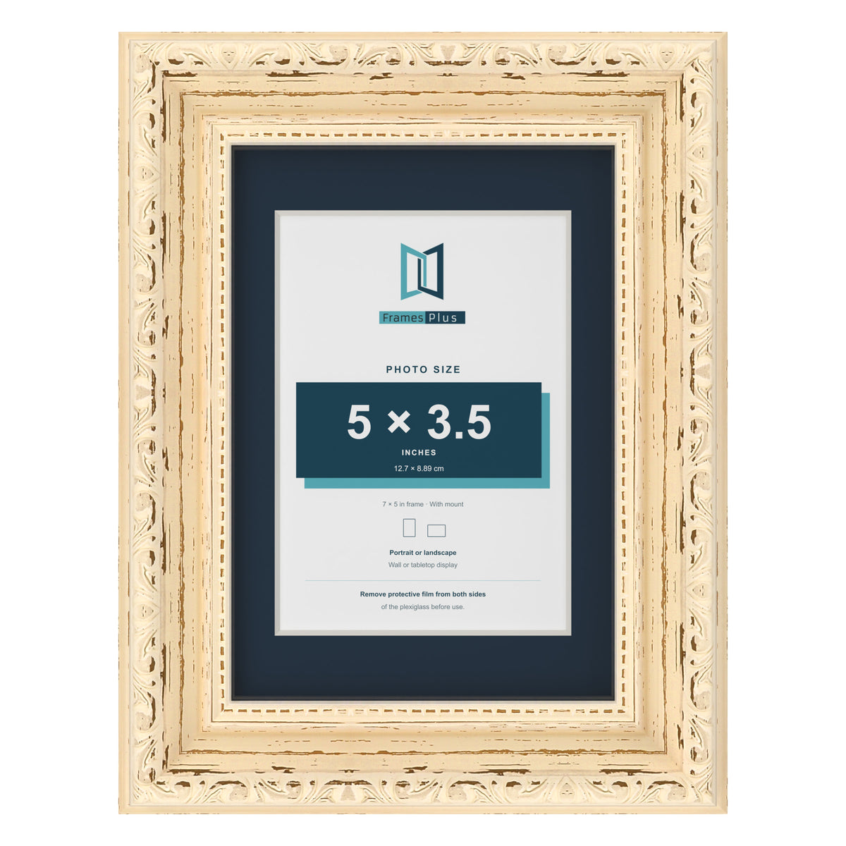 Louis Range Cream Picture, Photo & Poster Frame with Pacific Blue Mount - 7x5" Frame for 5x3.5" Photo, Cream