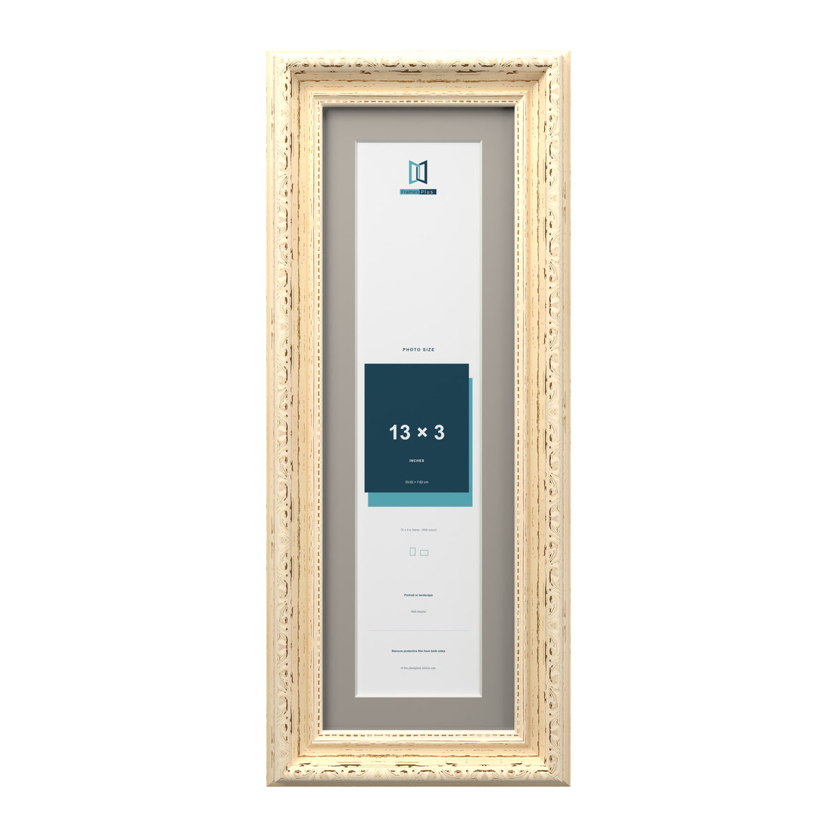 Louis Range Cream Picture, Photo & Poster Frame with Dawn Grey Mount - 15x5" Frame for 13x3" Photo, Cream