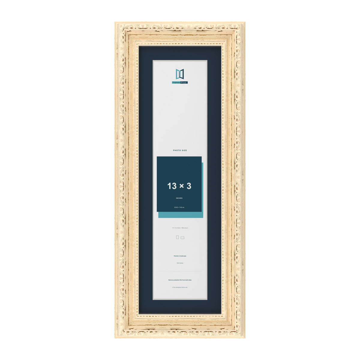 Louis Range Cream Picture, Photo & Poster Frame with Pacific Blue Mount - 15x5" Frame for 13x3" Photo, Cream