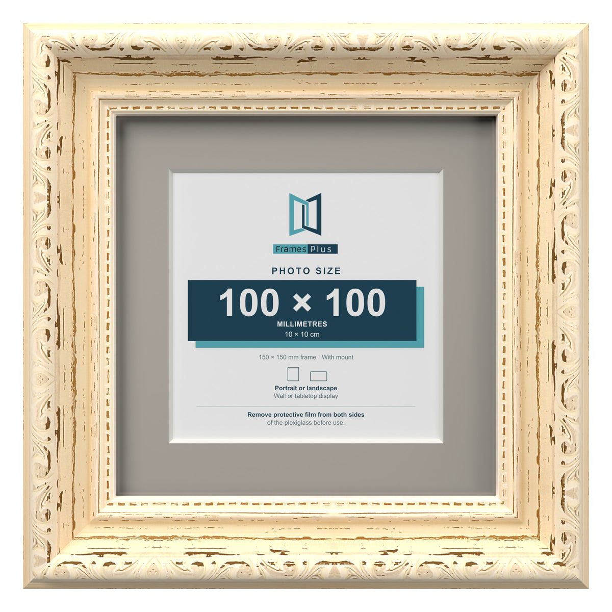 Louis Range Cream Picture, Photo & Poster Frame with Dawn Grey Mount - 15x15cm Frame for 10x10cm Photo, Cream