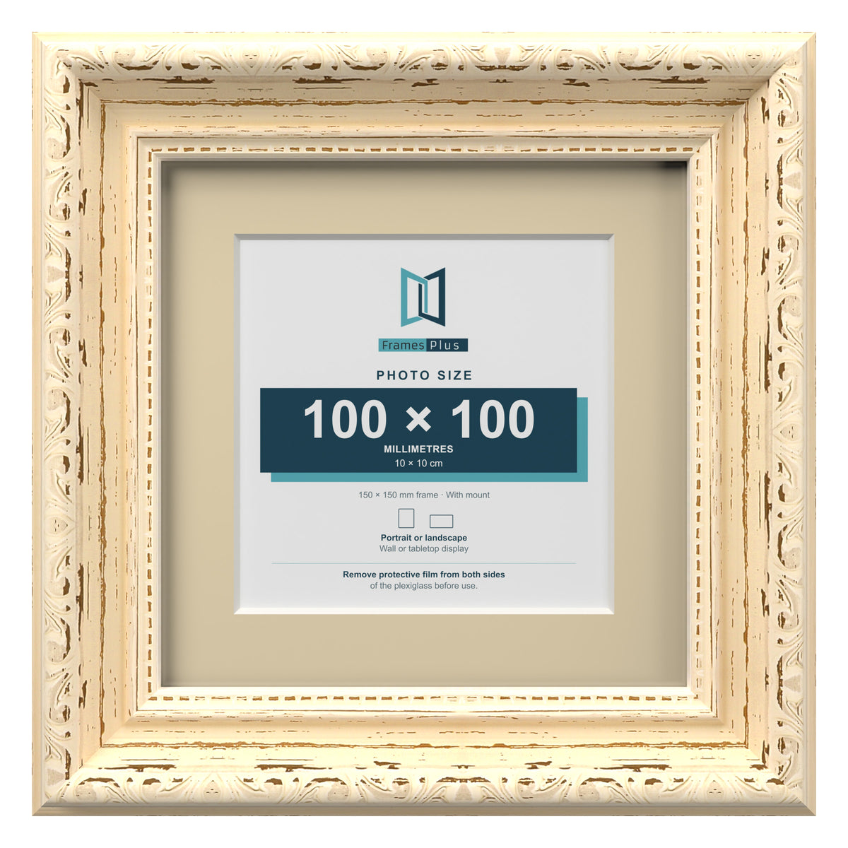 Louis Range Cream Picture, Photo & Poster Frame with Ivory Mount - 15x15cm Frame for 10x10cm Photo, Cream