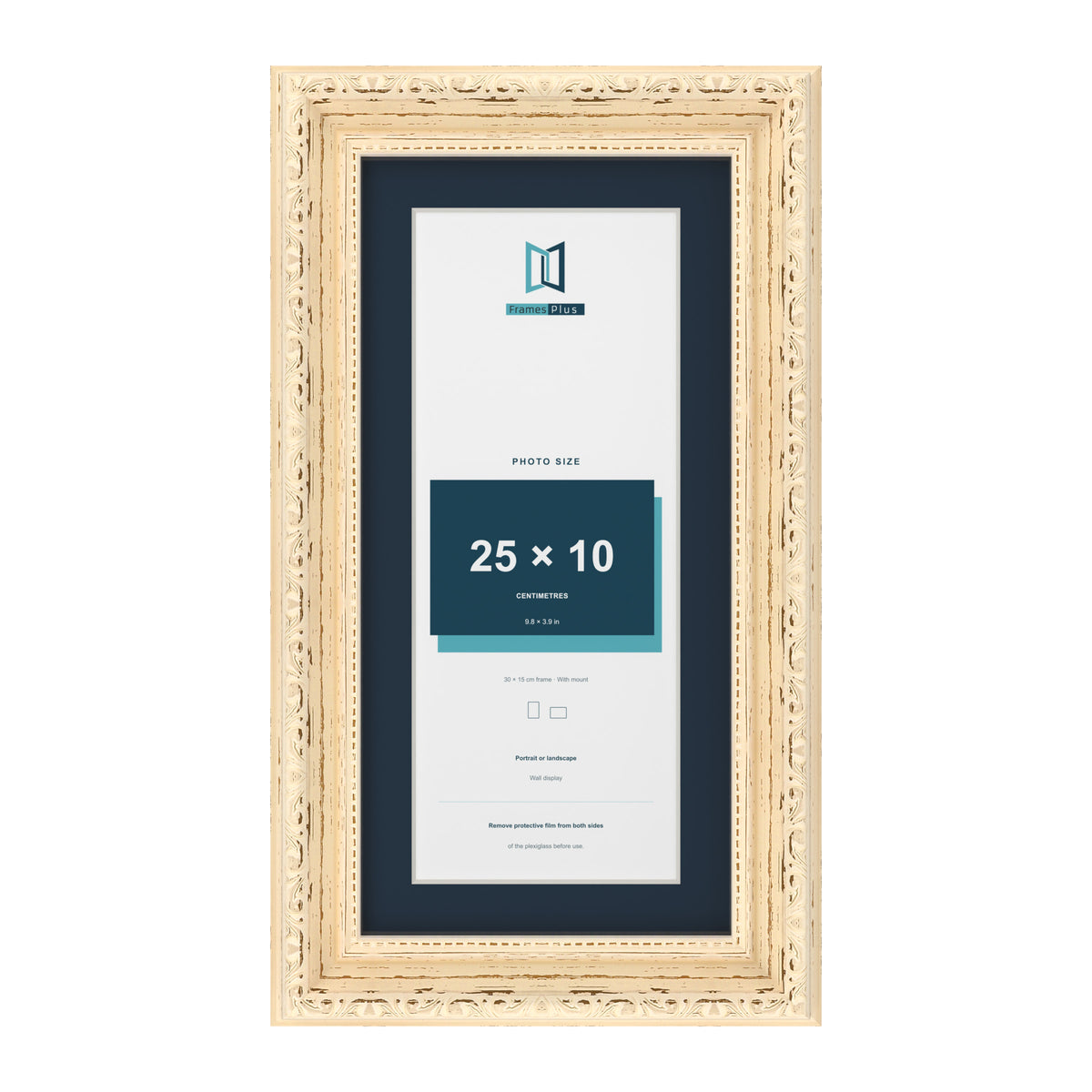 Louis Range Cream Picture, Photo & Poster Frame with Pacific Blue Mount - 30x15cm Frame for 25x10cm Photo, Cream