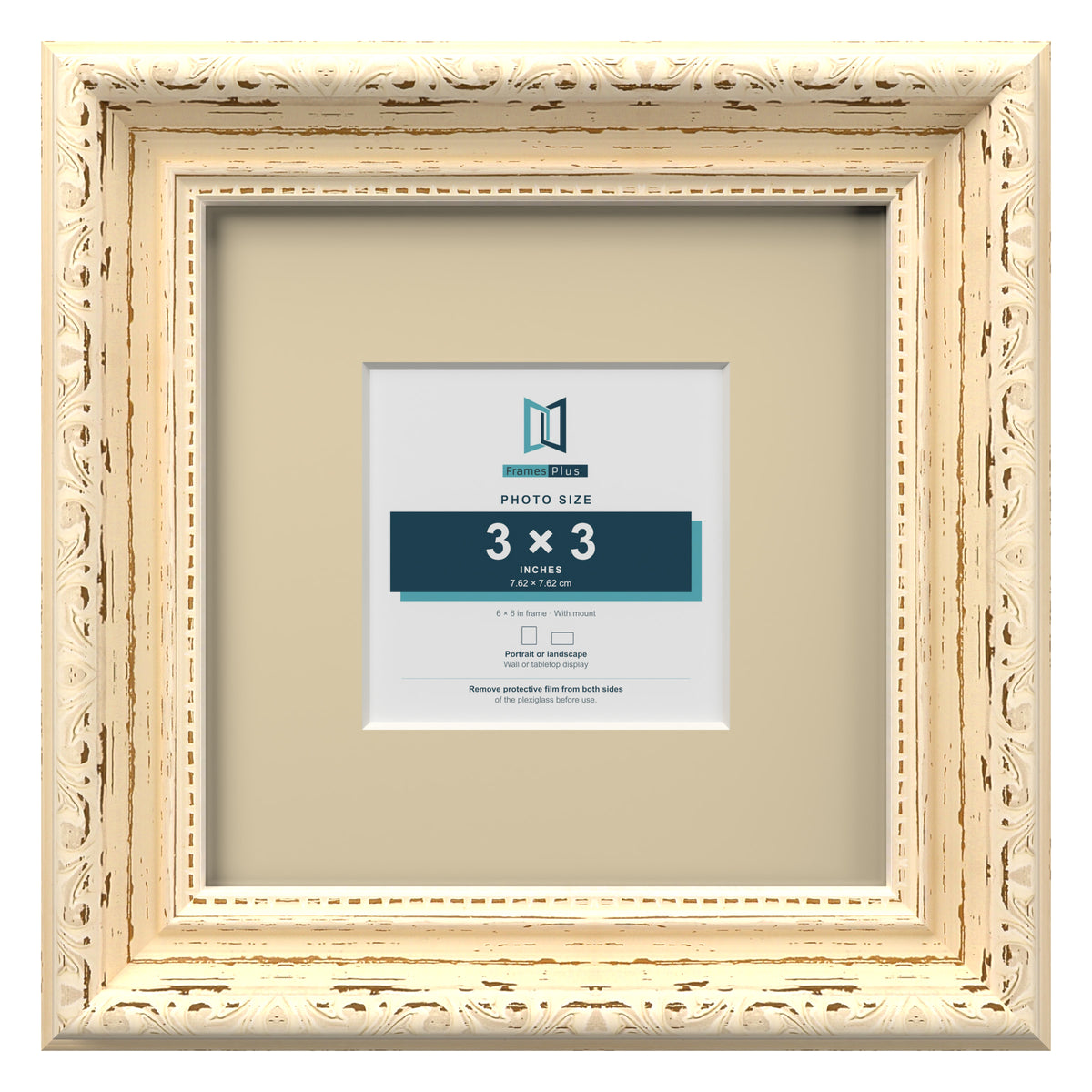 Louis Range Cream Picture, Photo & Poster Frame with Ivory Mount - 6x6" Frame for 3x3" Photo, Cream