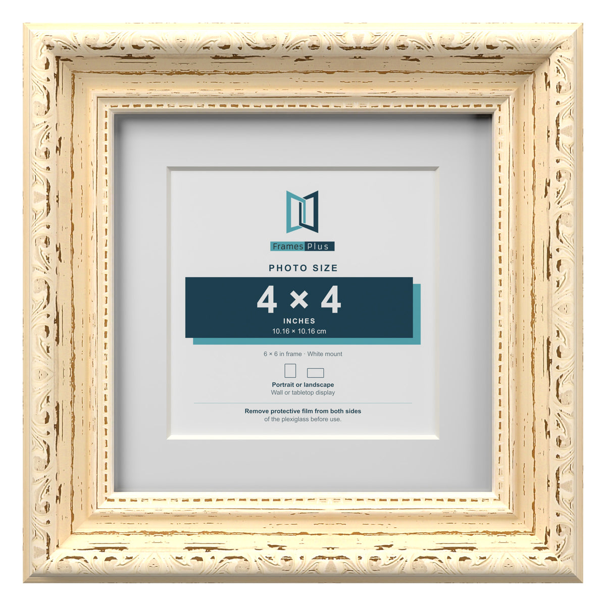 Louis Range Cream Picture, Photo & Poster Frame with White Mount - 6x6" Frame for 4x4" Photo, Cream