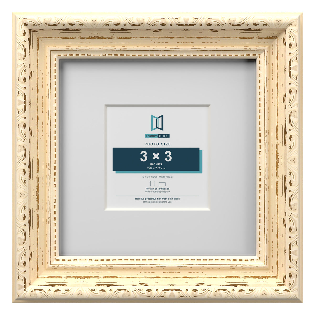 Louis Range Cream Picture, Photo & Poster Frame with White Mount - 6x6" Frame for 3x3" Photo, Cream