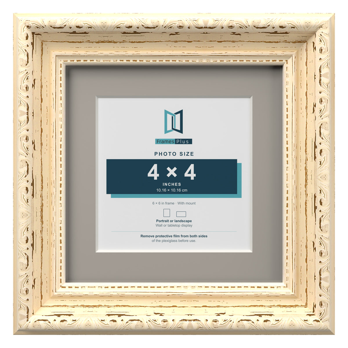 Louis Range Cream Picture, Photo & Poster Frame with Dawn Grey Mount - 6x6" Frame for 4x4" Photo, Cream