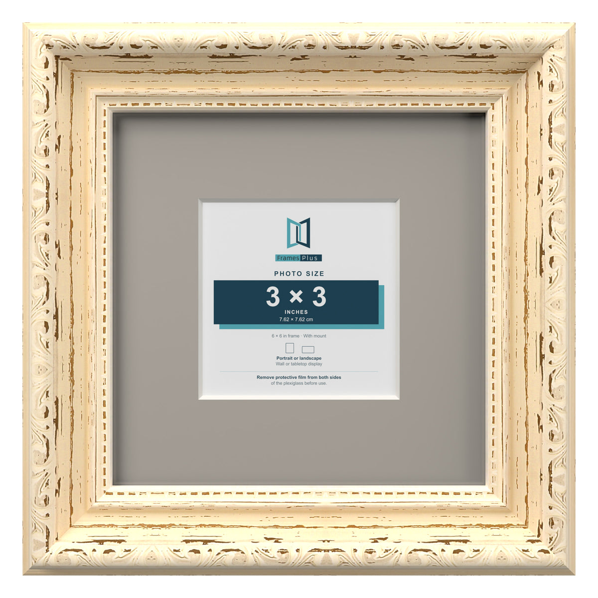 Louis Range Cream Picture, Photo & Poster Frame with Dawn Grey Mount - 6x6" Frame for 3x3" Photo, Cream