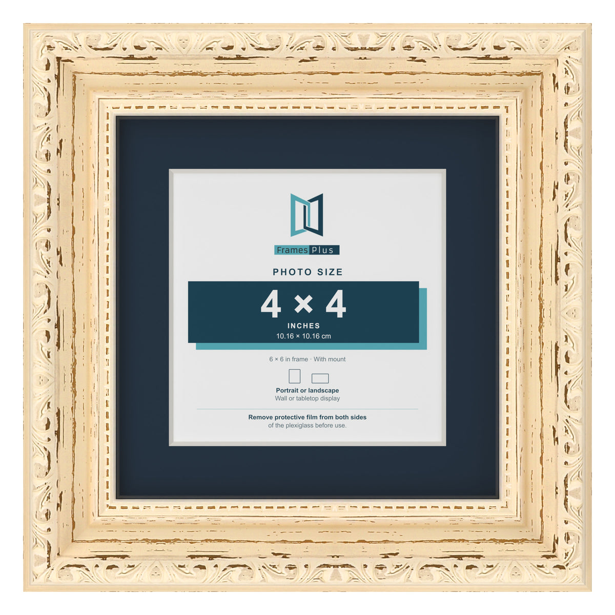 Louis Range Cream Picture, Photo & Poster Frame with Pacific Blue Mount - 6x6" Frame for 4x4" Photo, Cream