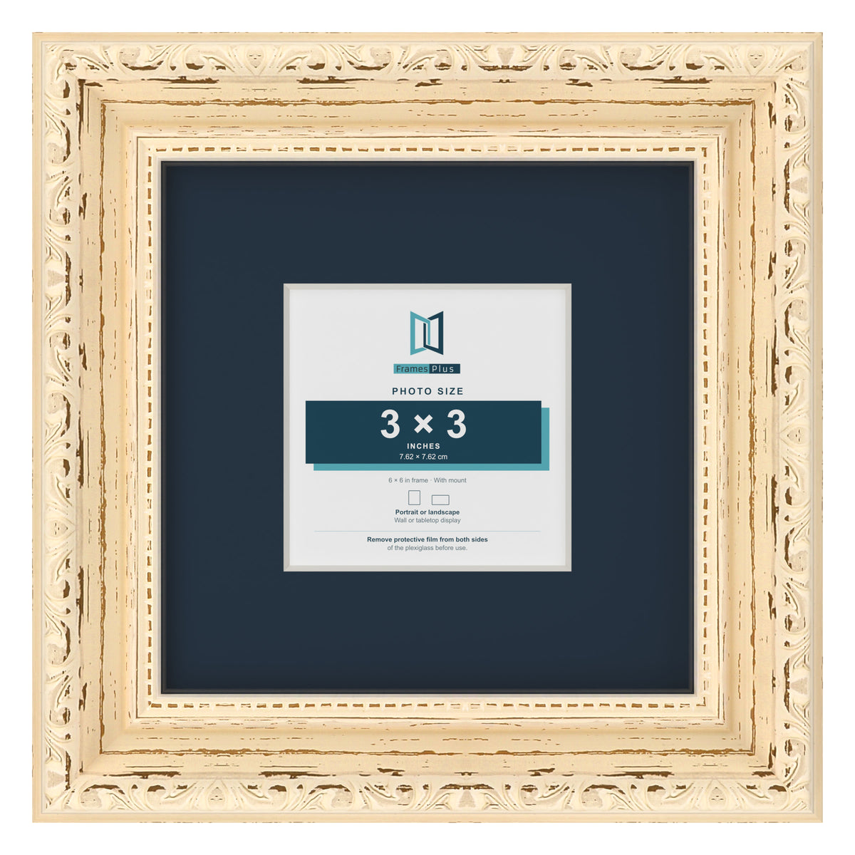 Louis Range Cream Picture, Photo & Poster Frame with Pacific Blue Mount - 6x6" Frame for 3x3" Photo, Cream